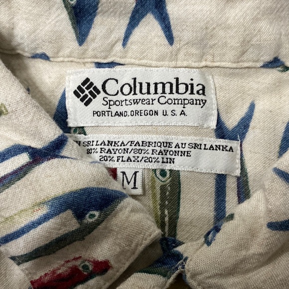 Columbia Vintage Fish Hook Novelty Print Short Sleeve Button Down Shirt Size M - Picture 2 of 4